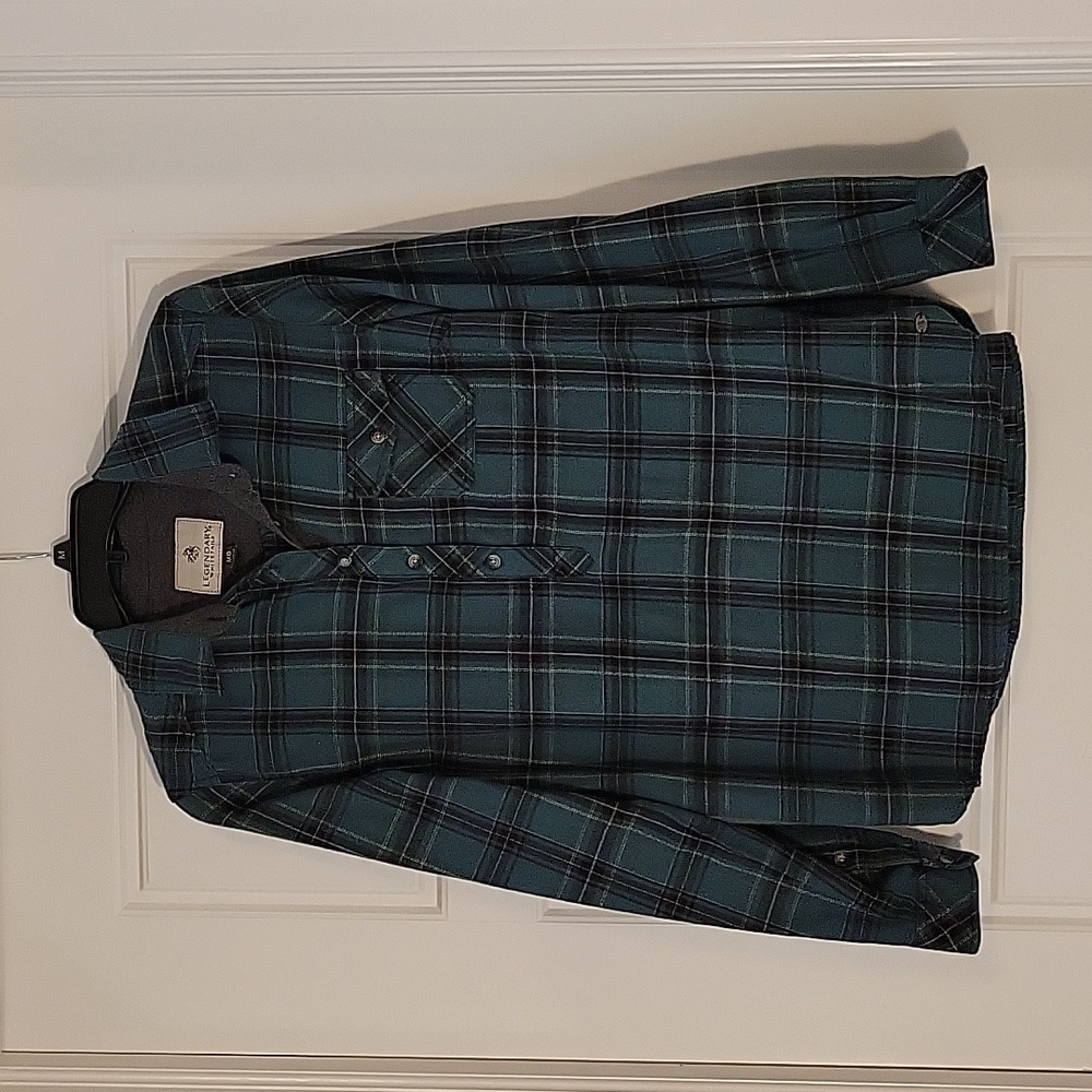 Legendary Soft Flannel with Rich Green/Black Plaid, Half Button-down, Size Med